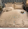 豪華刺繍　掛け布団カバー・シーツ・ピローケース×2　4Pセット　m5-be　ベージュ系　クイーン・キング　送料無料