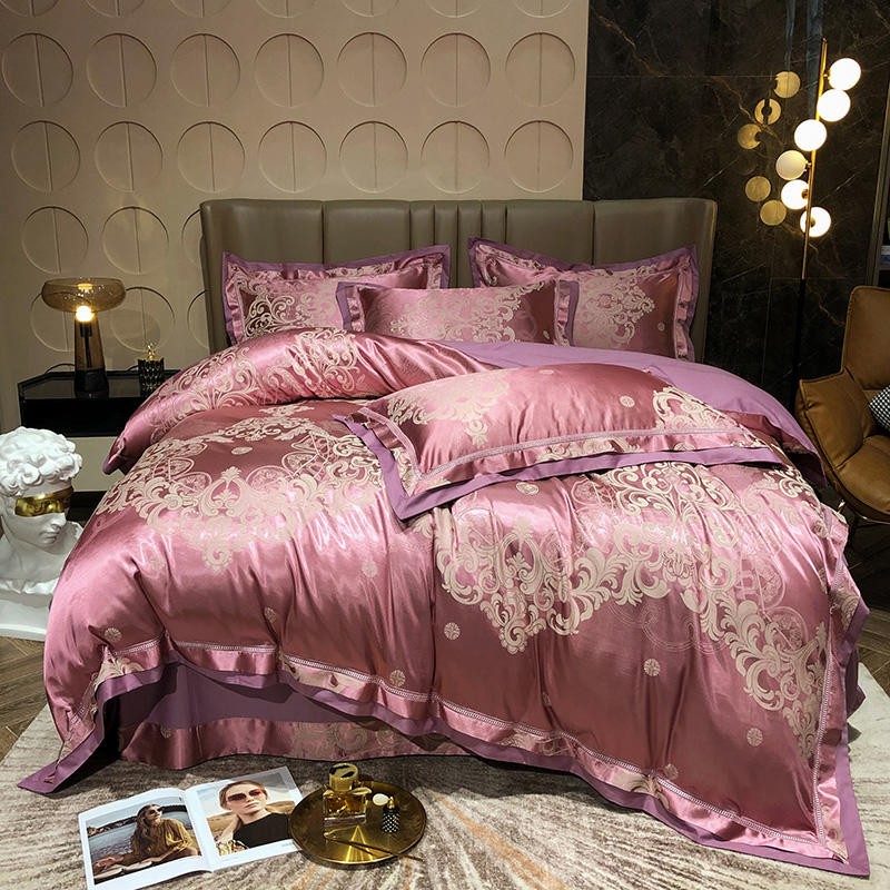 ヨーロピアン　サテン　トリムエッジ　掛け布団カバー・シーツ・ピローケース×2　4Pセット　t1-pu2　クイーン・キング　送料無料