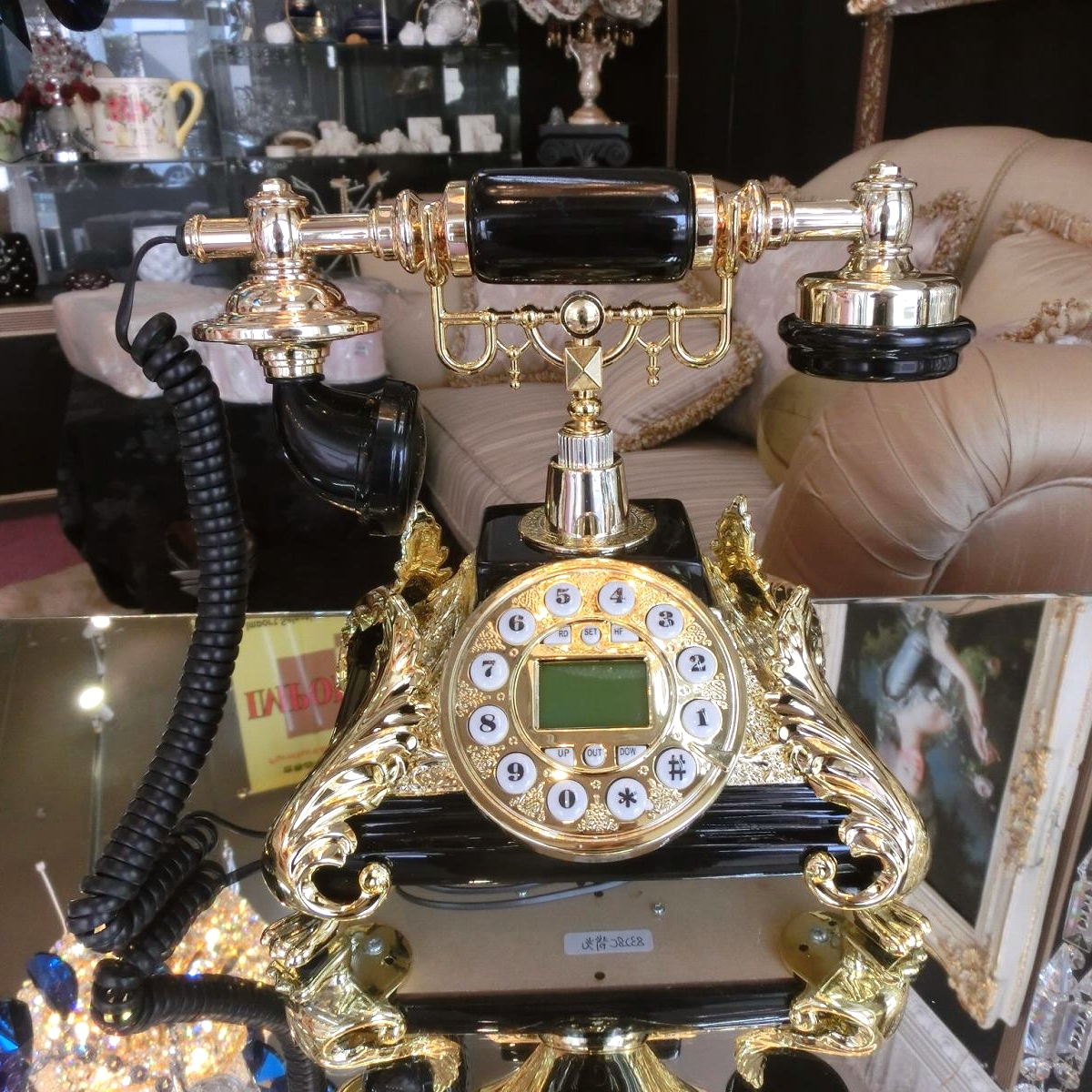 ロココ調　インテリアテレフォン　ブラックゴールド　電話機  送料無料