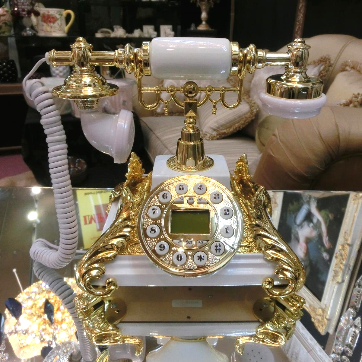 ロココ調　インテリアテレフォン　ホワイトゴールド　電話機  送料無料
