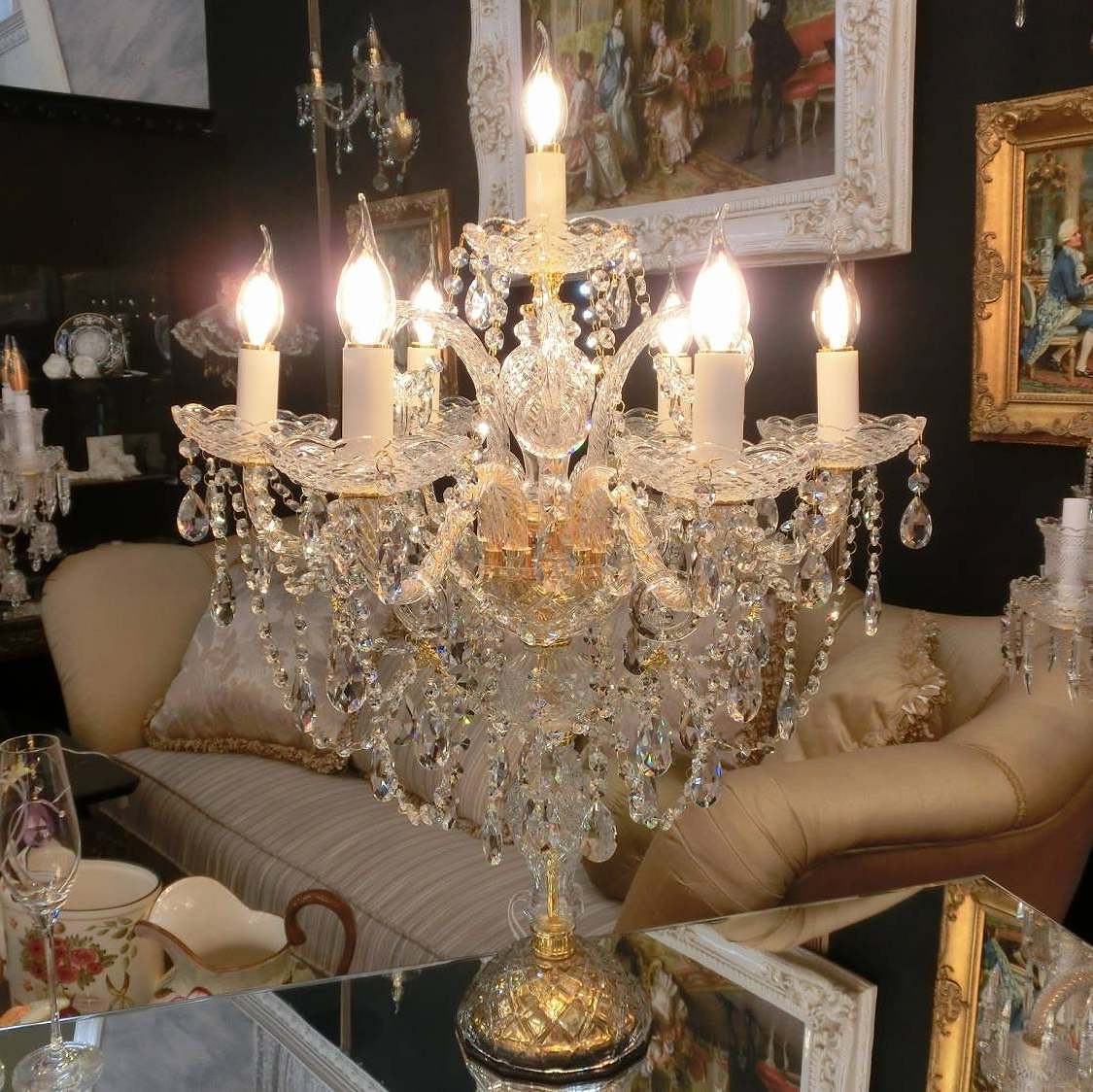 オリジナル　クリスタルテーブルランプ　7灯  トップライト付　ホワイトガラスソケット　tl7-unw-wh  送料無料