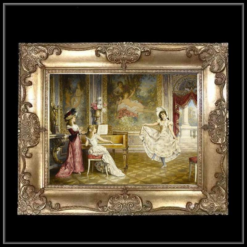 ロココ調　ゴールドダブルフレーム　貴族額絵　キャンバス印刷　Sサイズ55/45cm 　Mサイズ65cm/55cm  44  送料無料