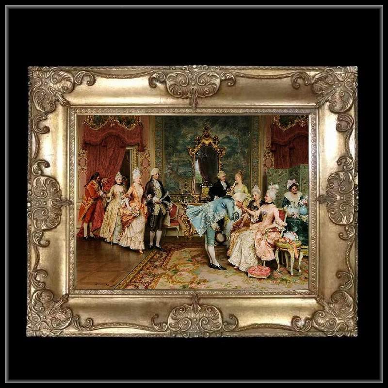 ロココ調　ゴールドダブルフレーム　貴族額絵　キャンバス印刷　Sサイズ55/45cm 　Mサイズ65cm/55cm  45  送料無料