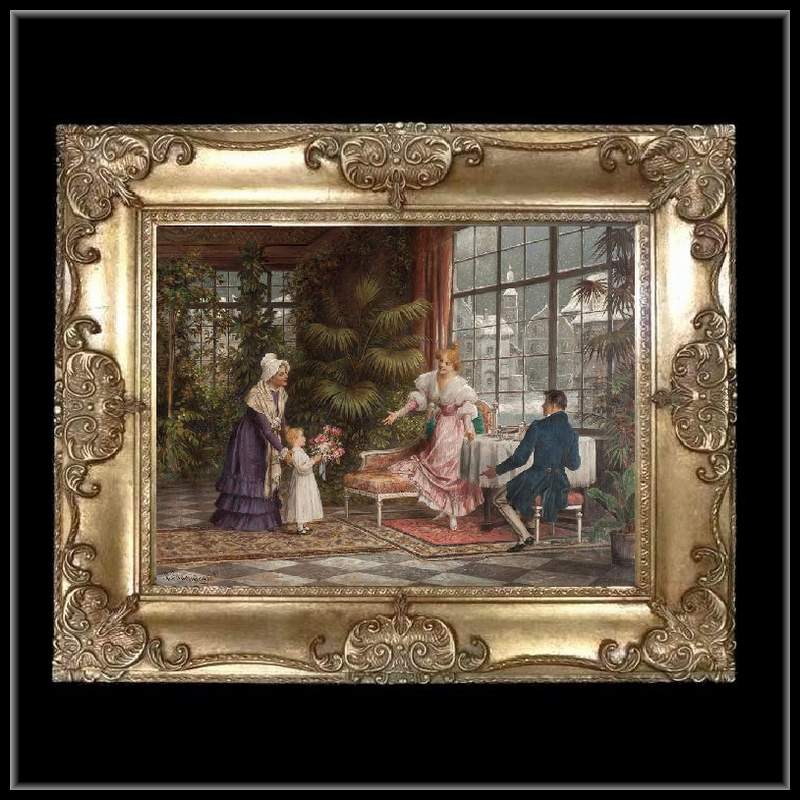 ロココ調　ゴールドダブルフレーム　貴族額絵　キャンバス印刷　Sサイズ55/45cm 　Mサイズ65cm/55cm  48  送料無料