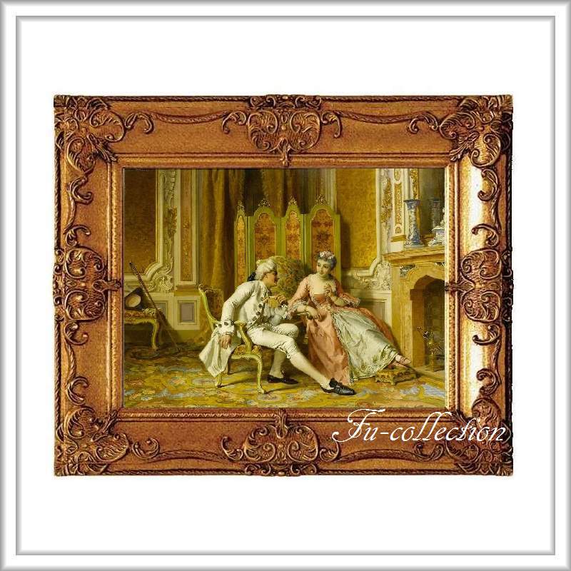 ロココ調　ゴールドダブルフレーム　貴族額絵　キャンバス印刷　Sサイズ55/45cm 　Mサイズ65cm/55cm  246  送料無料