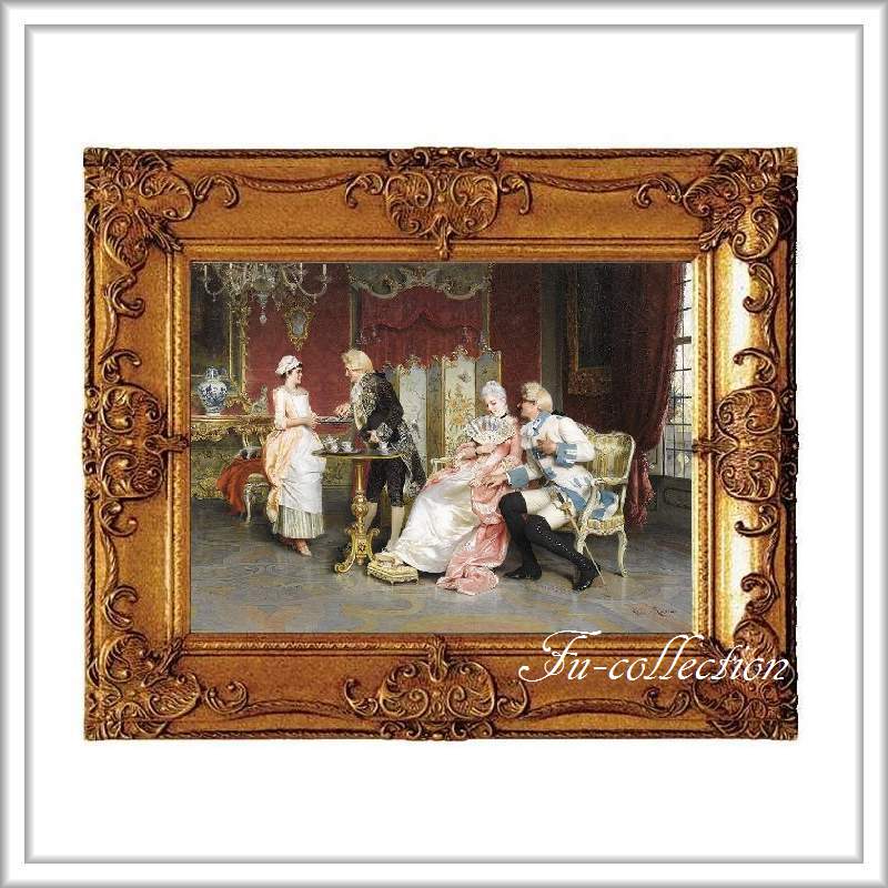 ロココ調　ゴールドダブルフレーム　貴族額絵　キャンバス印刷　Sサイズ55/45cm 　Mサイズ65cm/55cm  254  送料無料