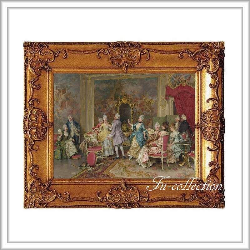 ロココ調　ゴールドダブルフレーム　貴族額絵　キャンバス印刷　Sサイズ55/45cm 　Mサイズ65cm/55cm  256  送料無料