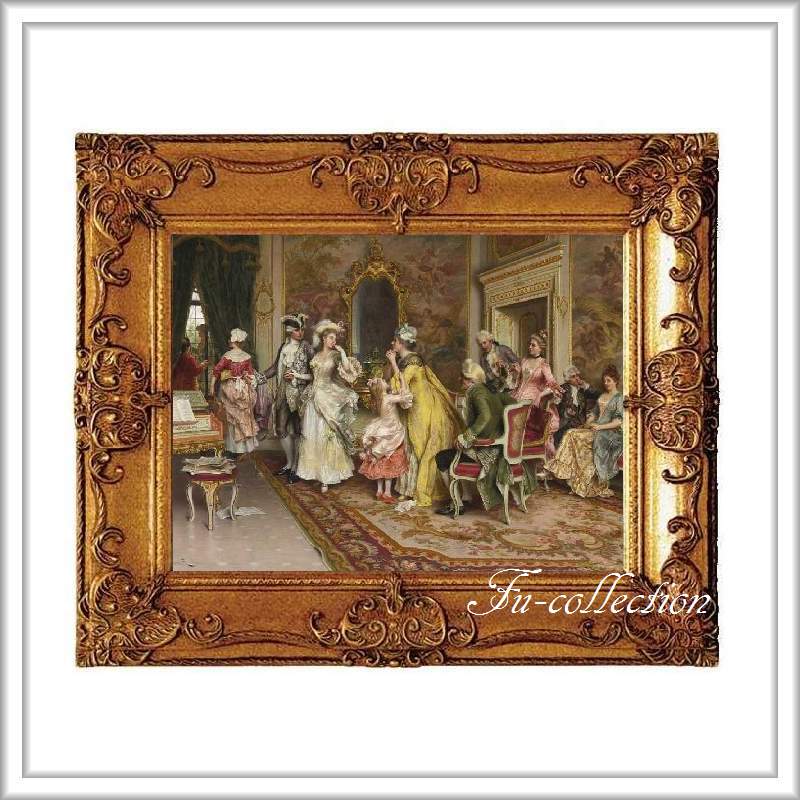 ロココ調　ゴールドダブルフレーム　貴族額絵　キャンバス印刷　Sサイズ55/45cm 　Mサイズ65cm/55cm  260  送料無料