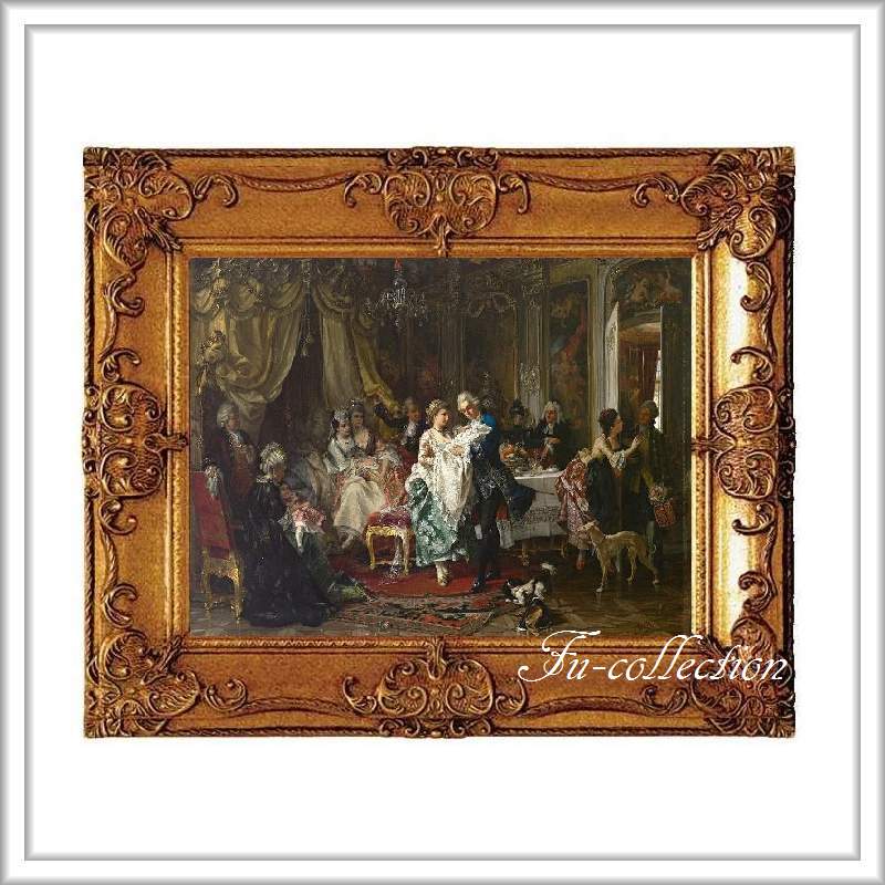 ロココ調　ゴールドダブルフレーム　貴族額絵　キャンバス印刷　Sサイズ55/45cm 　Mサイズ65cm/55cm  320  送料無料