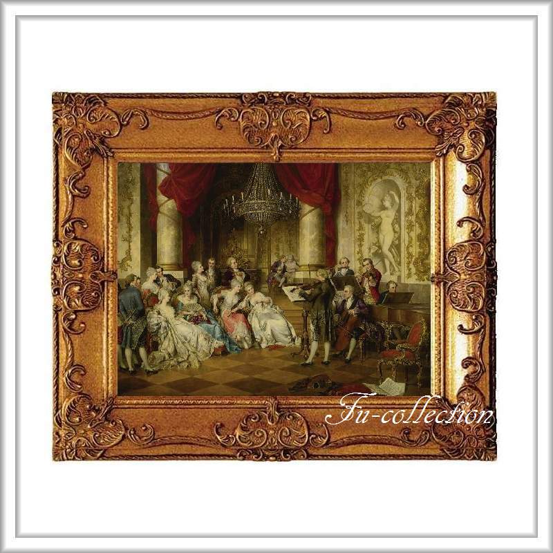 ロココ調　ゴールドダブルフレーム　貴族額絵　キャンバス印刷　Sサイズ55/45cm 　Mサイズ65cm/55cm  334  送料無料