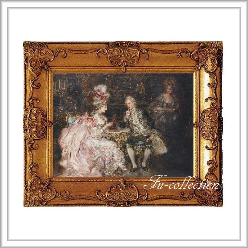 ロココ調　ゴールドダブルフレーム　貴族額絵　キャンバス印刷　Sサイズ55/45cm 　Mサイズ65cm/55cm  815  送料無料