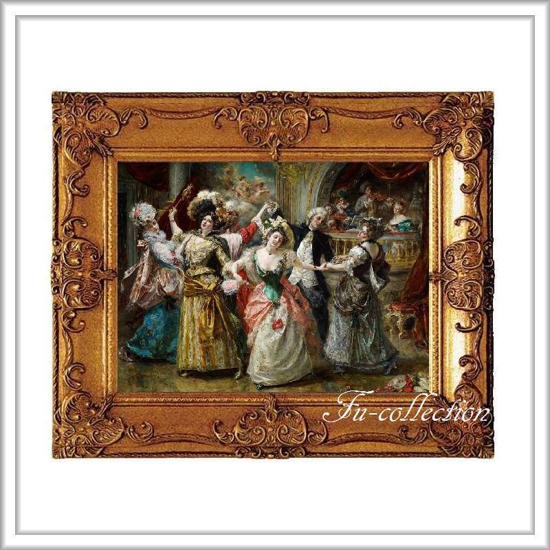 ロココ調　ゴールドダブルフレーム　貴族額絵　キャンバス印刷　Sサイズ55/45cm 　Mサイズ65cm/55cm  924  送料無料