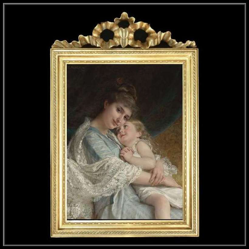 トップモチーフ　ゴールドフレーム　母娘の額絵　441  キャンバスプリント　W37/H55