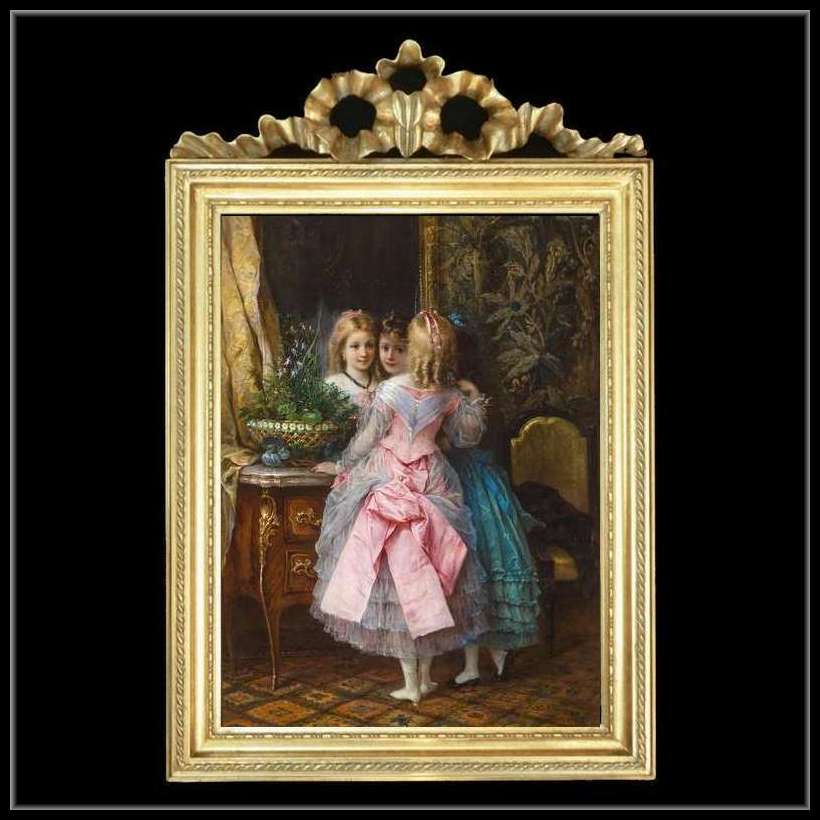 トップモチーフ　ゴールドフレーム　子供たちの額絵　452  キャンバスプリント　W37/H55