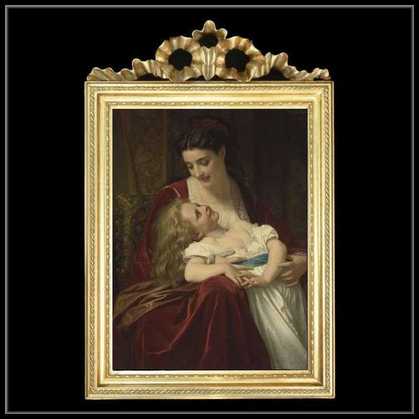 トップモチーフ　ゴールドフレーム　母娘の額絵　615  キャンバスプリント　W37/H55