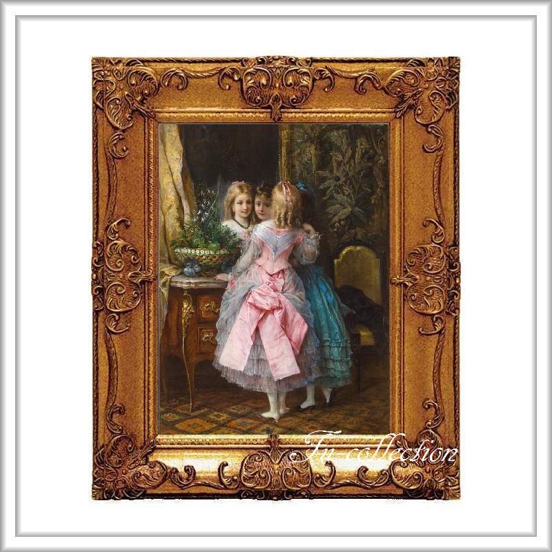 ロココ調　ゴールドダブルフレーム　貴族額絵　キャンバス印刷　Sサイズ45/55cm 　Mサイズ55cm/65cm  452  送料無料