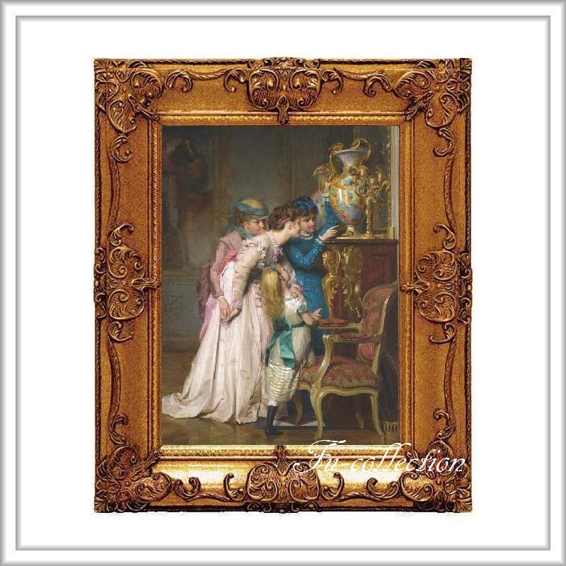 ロココ調　ゴールドダブルフレーム　貴族額絵　キャンバス印刷　Sサイズ45/55cm 　Mサイズ55cm/65cm  700  送料無料