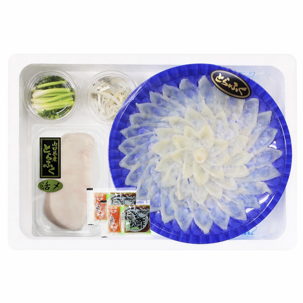 【期間限定】送料無料 福を呼ぶ とらふぐ刺身２人前 ＆ 白子セット／下関工場直送、株式会社魚重