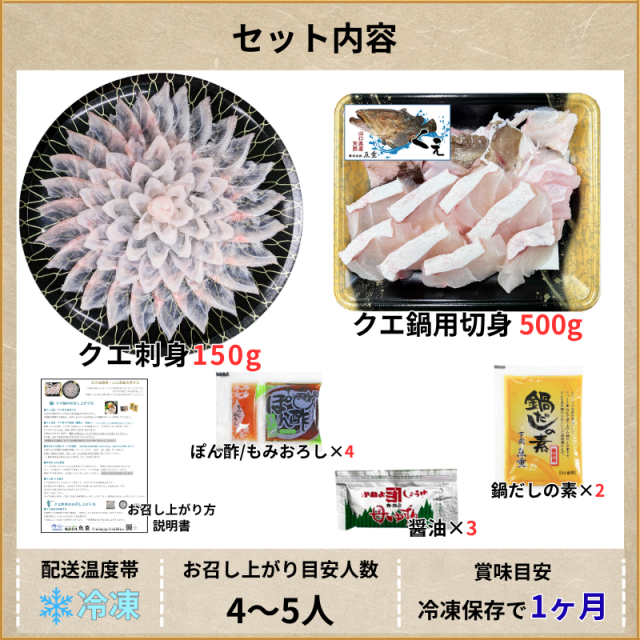 クエ刺身・ちり鍋セット内容