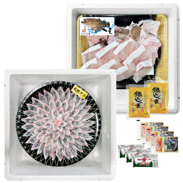 ＜３D冷凍＞ 送料無料 幻の高級魚 山口県産 天然クエ刺身・ちり鍋セット ／下関工場直送、株式会社魚重