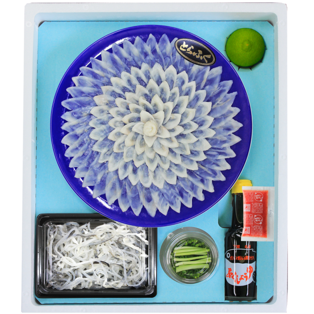 送料無料  国産とらふぐ刺身（3-4人前・30cm高台プラ皿）／下関工場直送、株式会社魚重