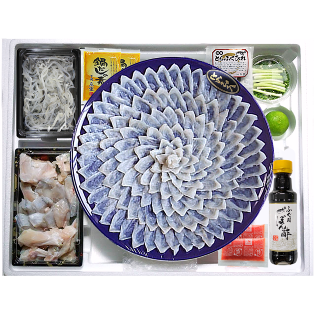 送料無料 国産とらふぐ刺身・ちり鍋セット（5-6人前・36cmプラ皿）／下関工場直送、株式会社魚重
