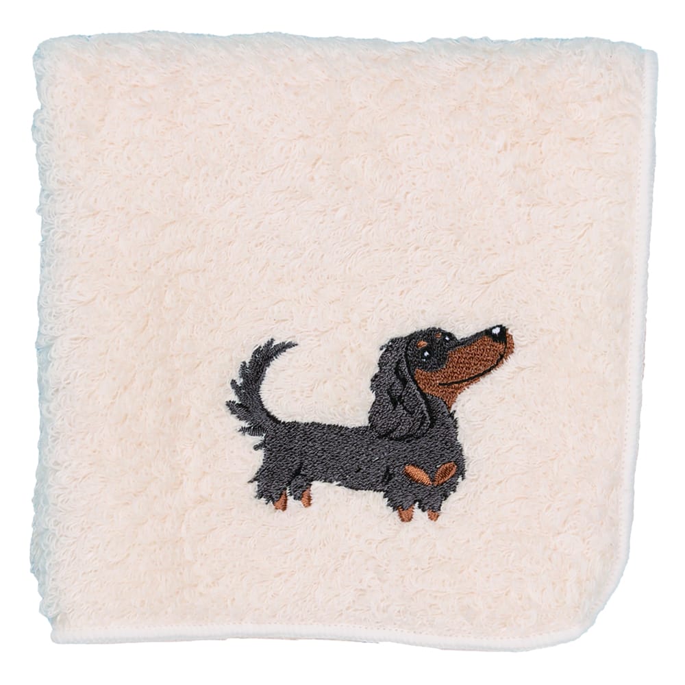 ダックスフンド刺繍入り 今治タオル 生成り ハンカチ