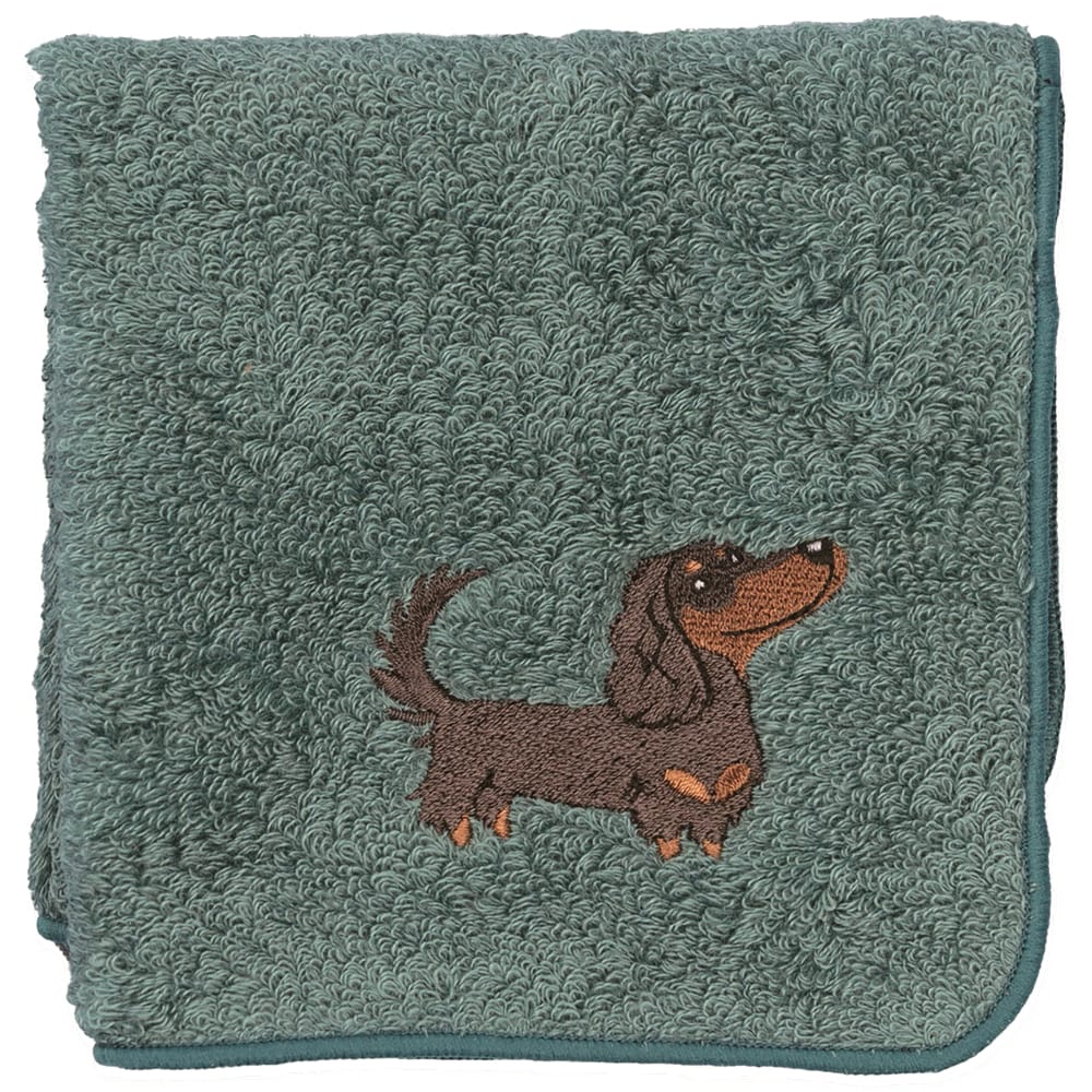 ダックスフンド刺繍入り 今治タオル ブルー ハンカチ