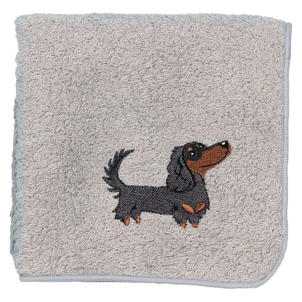 ダックスフンド刺繍入り 今治タオル グレー ハンカチ