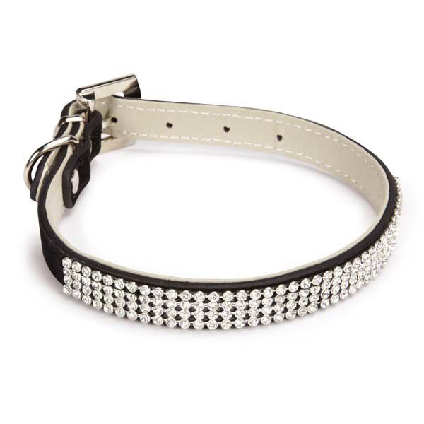 EAST SIDE COLLECTION VELVET RHINESTONE DOG Leads & Collars Set/Black