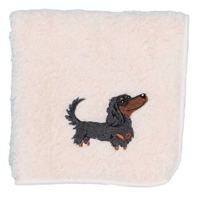 ダックスフンド刺繍入り 今治タオル 生成り ハンカチ
