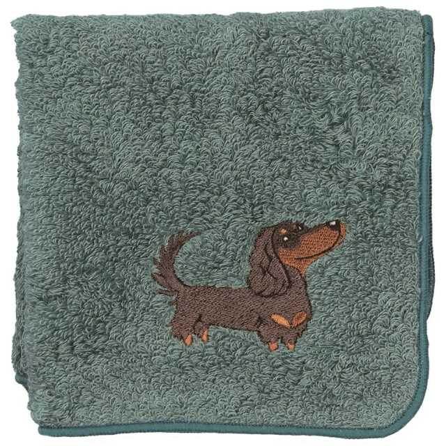 ダックスフンド刺繍入り 今治タオル ブルー ハンカチ