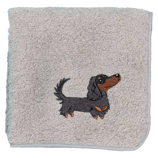 ダックスフンド刺繍入り 今治タオル グレー ハンカチ