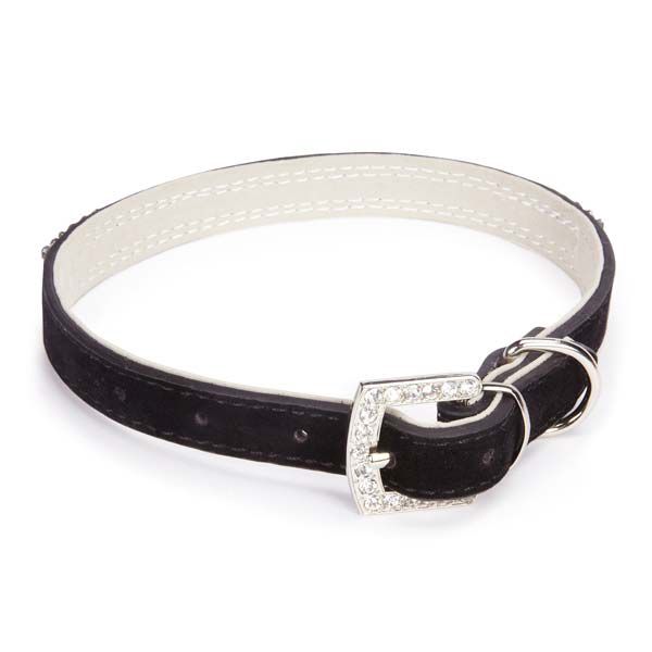 EAST SIDE COLLECTION VELVET RHINESTONE DOG Leads & Collars Set/Black