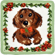 ダックスフンド柄 ミニハンカチ グリーン 17cm Enjeau アーンジョー