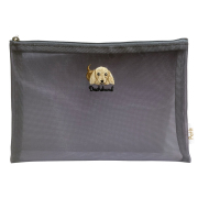ダックスフンド柄 メッシュ フラットポーチ グレー Enjeau アーンジョー EjPetit