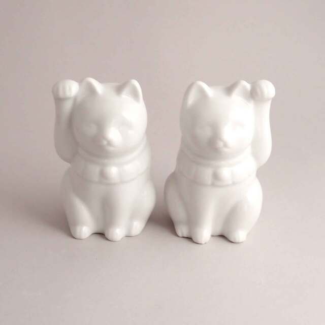 まとめ買い割引】招き猫(絵付・白磁) 絵付け皿、小物のフジコウセラミック