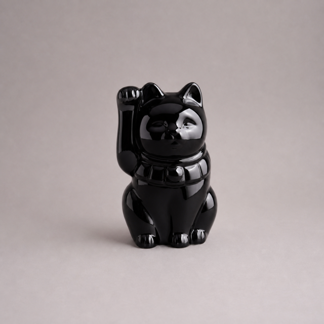 【まとめ買い割引】招き猫 / 黒(絵付・磁器)/右手