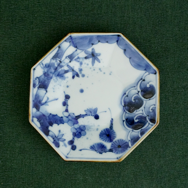 福泉窯│染付濃松竹梅八角コーヒー碗台皿