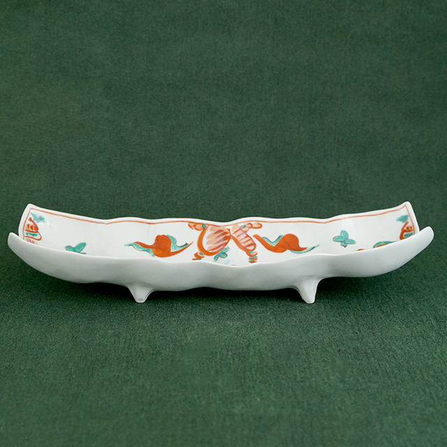 そうた窯｜錦万歴帆カケ船ナブリ四ツ足長角皿