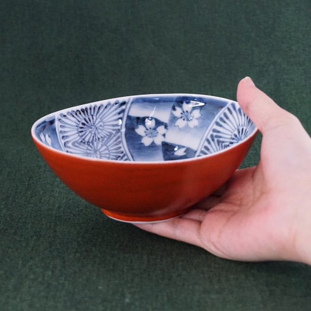 そうた窯｜染錦朱巻桜祥瑞楕円ボール（小）