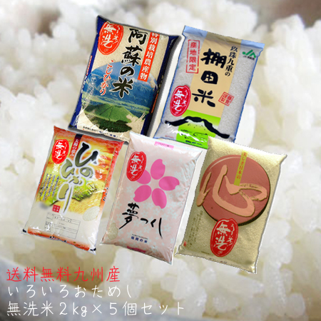 【送料無料】無洗米「福袋」いろいろ2kg×5個セット 九州産 阿棚夢福心