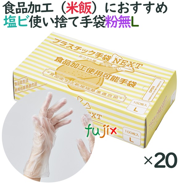 プラスチックグローブ　粉なし　プラスチック手袋 NEXT　パウダーフリー　Lサイズ　2000枚（100枚×20小箱）／ケース
