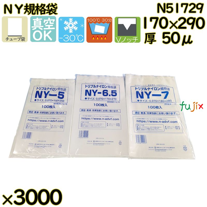 真空袋  ナイロンポリ袋  NY規格袋  N51729 3000枚（100枚×30）／ケース中本アドバンストフィルム MICS化学
