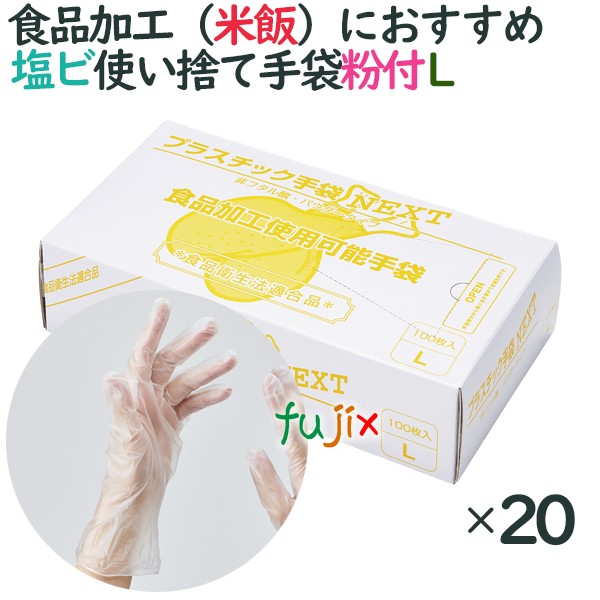 プラスチックグローブ　粉付　プラスチック手袋 NEXT　パウダー付　Lサイズ　2000枚（100枚×20小箱）／ケース