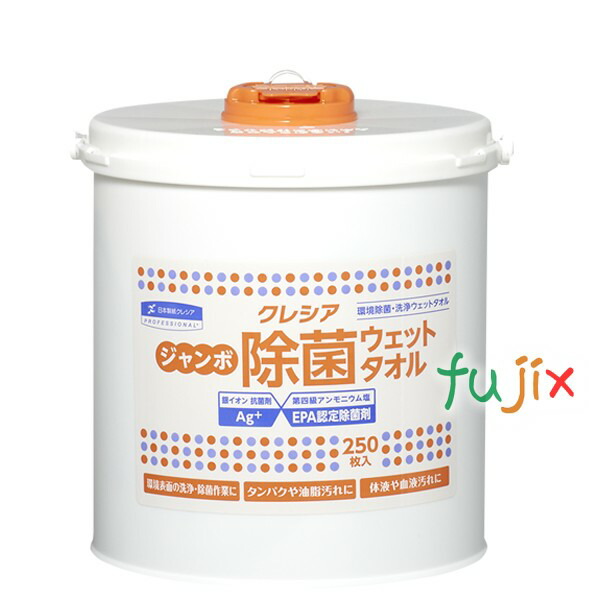 クレシア　ジャンボ除菌ウェットタオル　本体 レーヨン ＋ ポリエステル 250カット×6個／ケース　64130