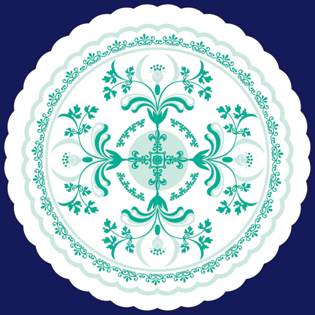 フジ紙コースター　緑の花飾り菊丸