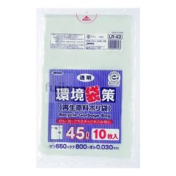 環境袋策　45L　再生LL 再生LDPE 透明0.03mm 300枚/ケース LR-43 ジャパックス