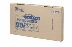 容量表示入ごみ収集袋　90L HDPE+meta 白半透明0.025mm 400枚/ケース TBN90 ジャパックス