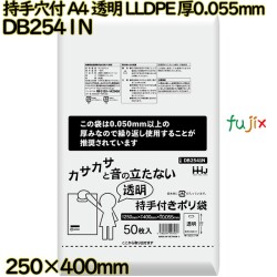 持手穴付ポリ袋 A4サイズ 透明 LLDPE 厚0.055mm 1000枚(50枚×20)／ケース DB2541N ハウスホールドジャパン